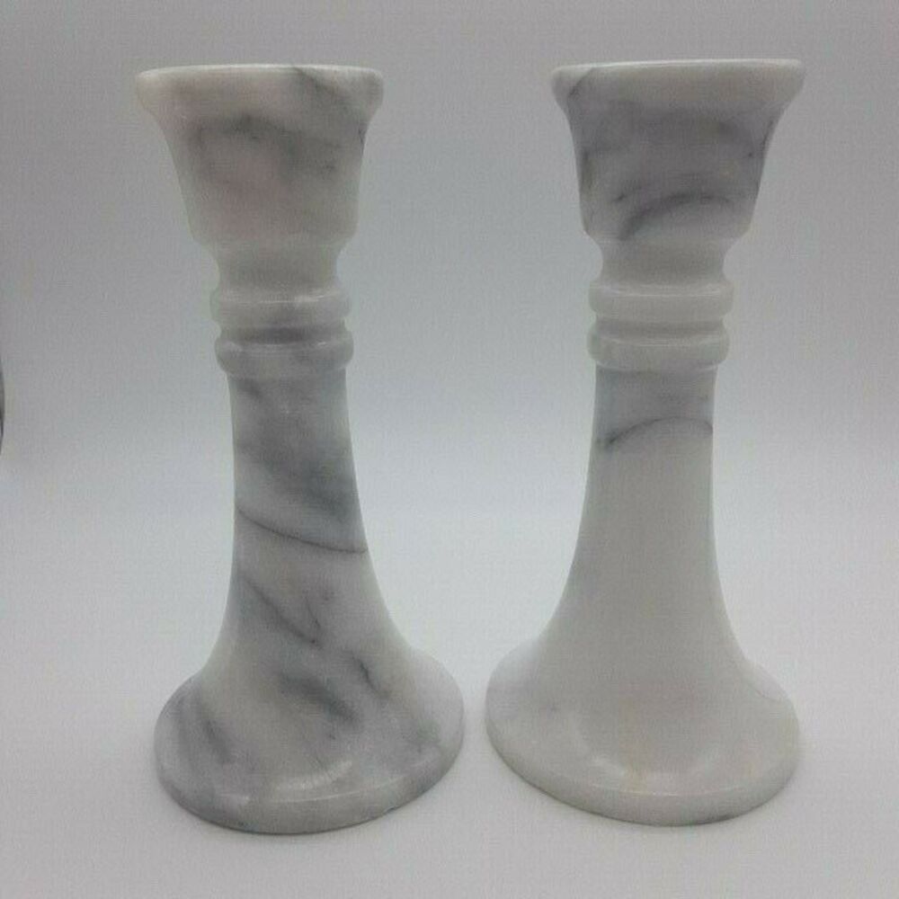 Biedermann Marble Candle Stick Holders White Black Modern MCM 90's Hollywood